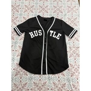 Infinite Performance Hustle Baseball Jersey Black White Button Front Shirt Sz S